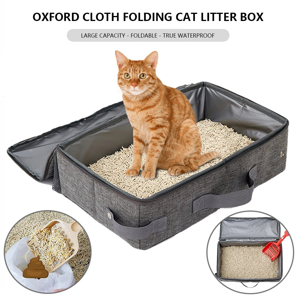 Foldable Car Pet Litter Boxes Oxford Cloth Rectangular Travel Cat Bedpans Portable Waterproof with Shovel Reusable Pet Supplies